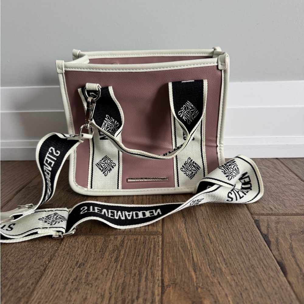 Steve Madden Stylish Blush Pink Structured Crossbody Tote with Contrast Trim
